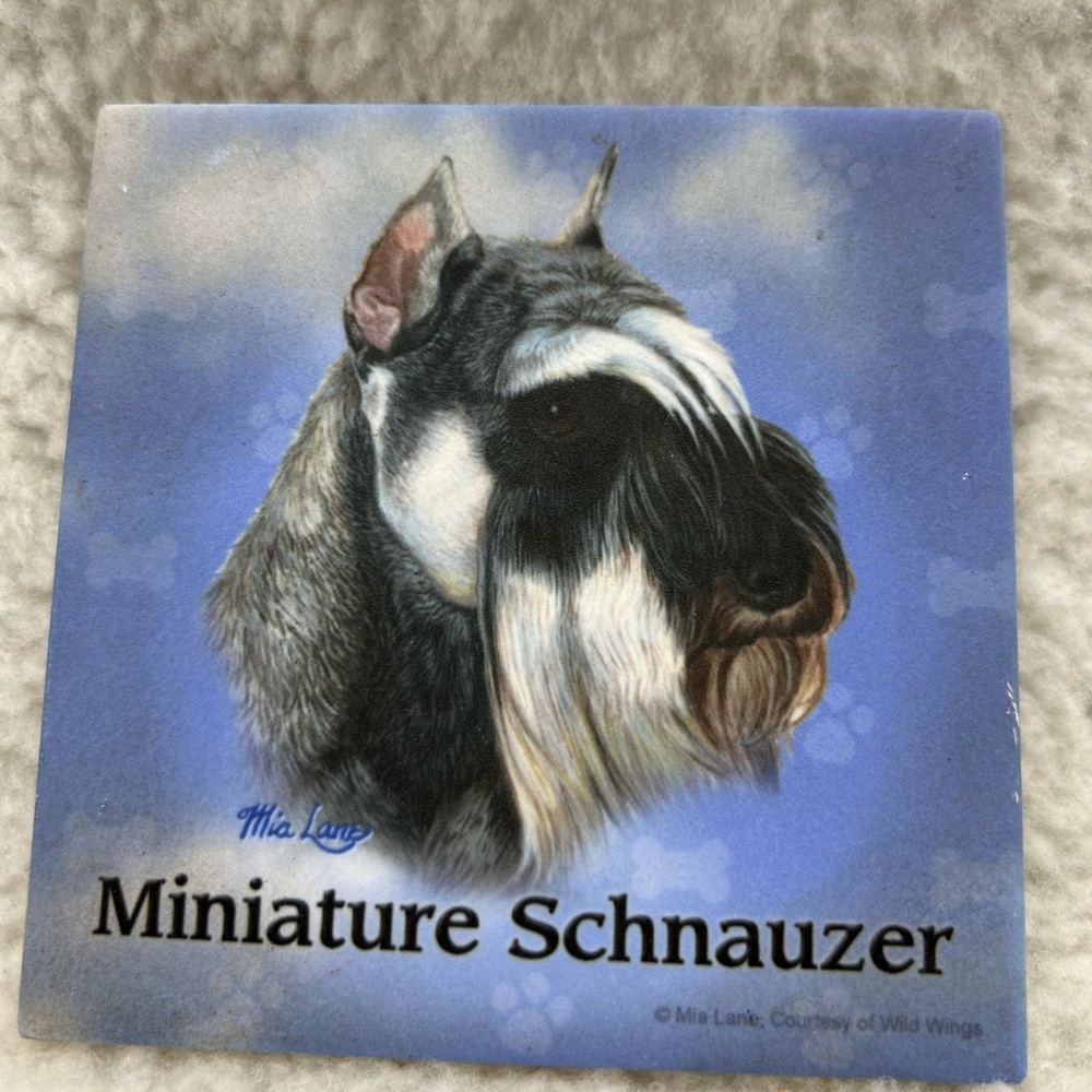 Miniature Schnauzer decorative tile 4.5" Made in USA  blue paw prints